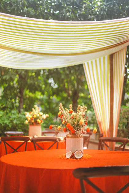 Tablescape and Ceiling — Welcome Lunch decor — Alila Diwa Goa
